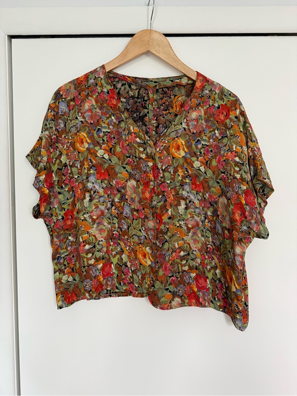 Vintage Floral Short Sleeve Silk Top